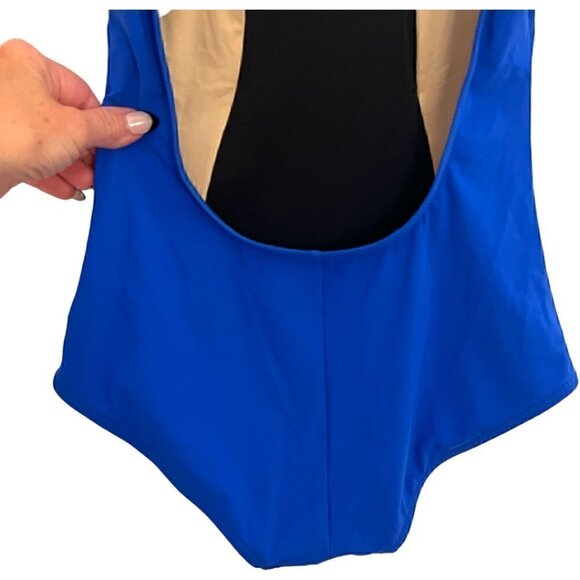 Karla Colletto Blue Hi Neck Draped Fringe Cut One Piece Luxury Swimsuit Size 6 - Picture 4 of 7